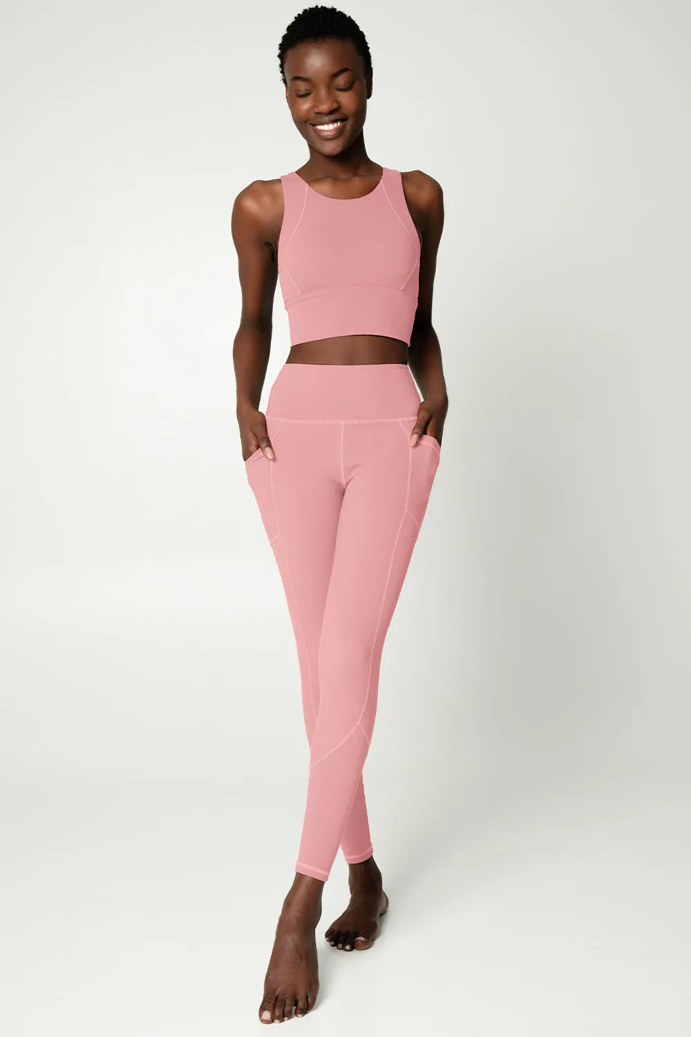 4 for $54 - Dusty Pink Cassi Deep Pockets Workout Leggings Yoga Pants - Women