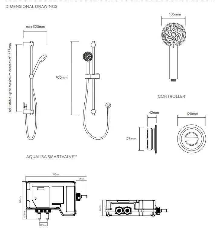 Aqualisa Quartz Classic Smart Concealed Shower with Adjustable Head HP/Combi - QZD.A1.BV.23