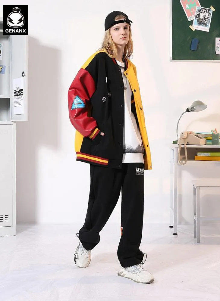 Black Minimalist Letter Embroidery Pants