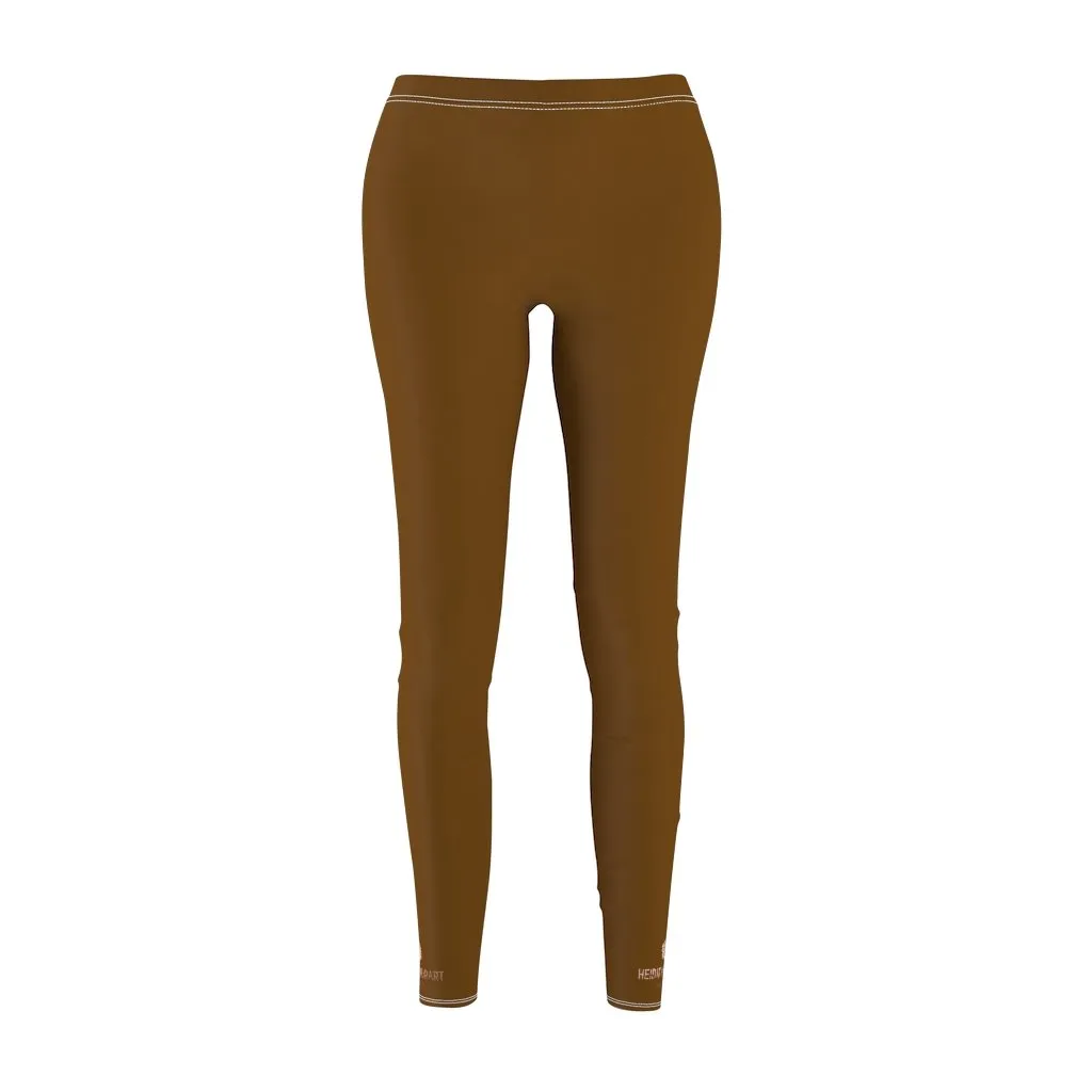 Brown Solid Color Women's Casual Leggings, Modern Minimalist Dressy Long Best Tights-Made in USA