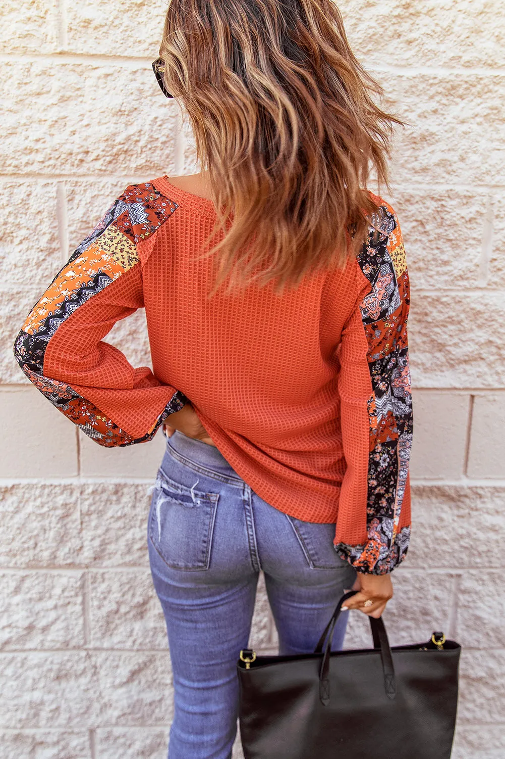 Contrast Sleeve Thermal Top - Orange