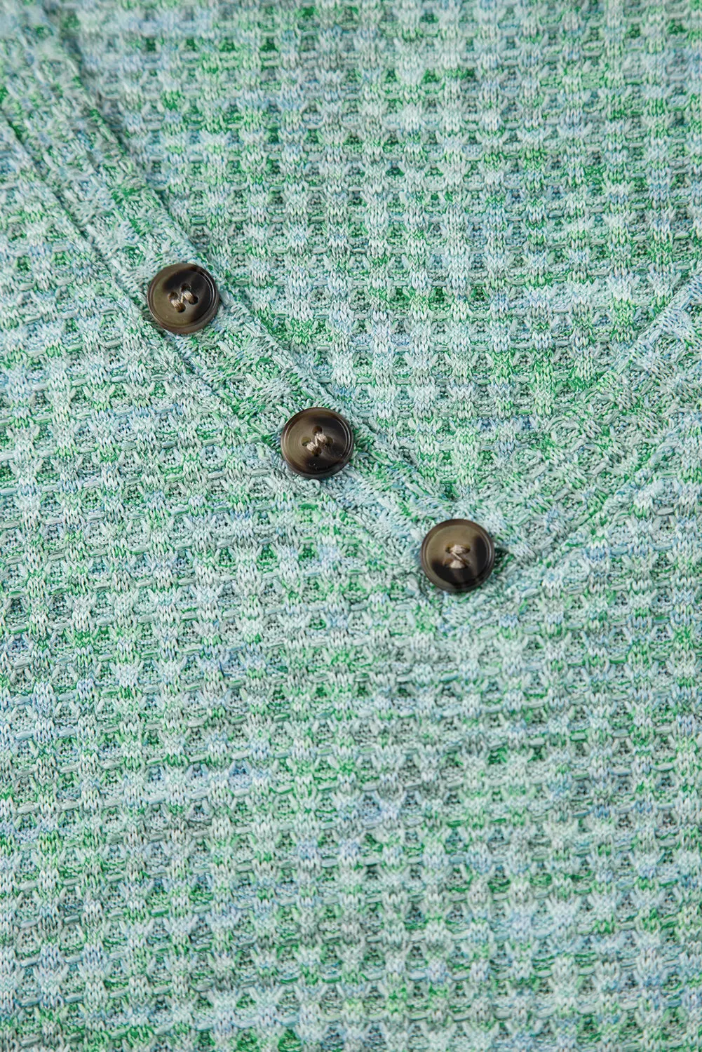 Moonlight Jade Button Long Sleeve V Neck Waffle Shirt