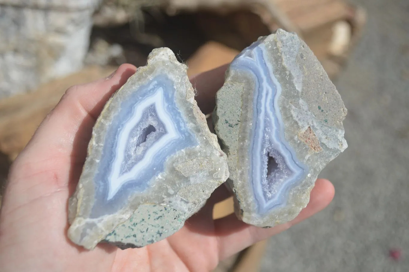 Polished One Side Blue Lace Agate Geode Specimens x 6 From Nsanje, Malawi